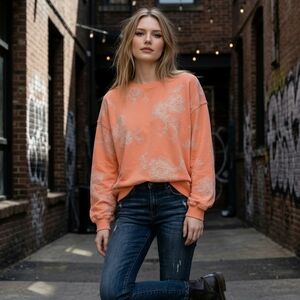 Free People We The Free Floral Oversized Crewneck - Peach/Cream - Size S